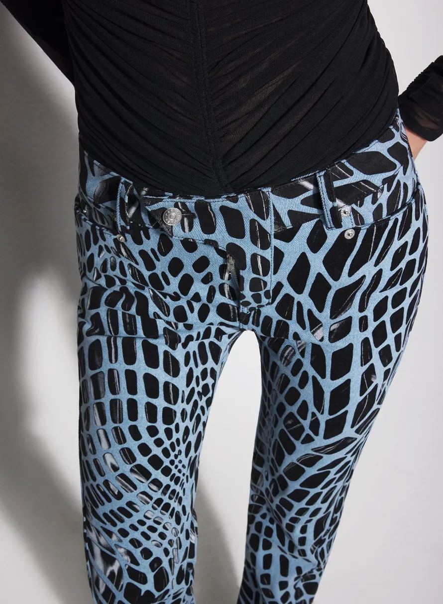 Denim|Trousers|MUGLER black velvet print straight leg jeans