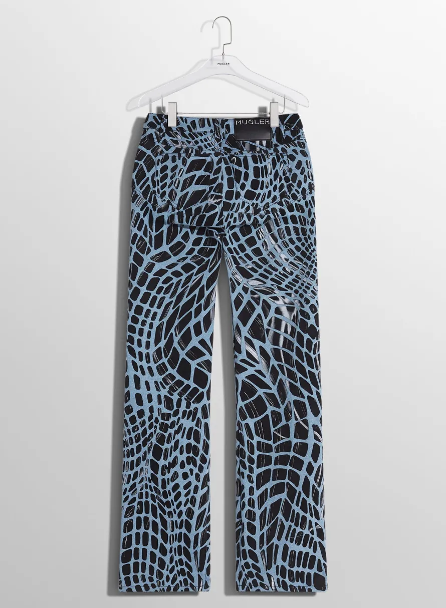 Denim|Trousers|MUGLER black velvet print straight leg jeans