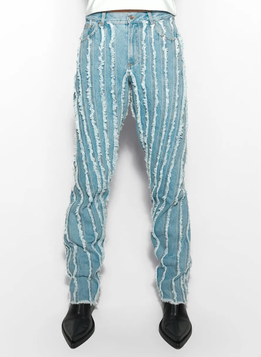 Denim|Denim|MUGLER blue raw edge spiral baggy jeans