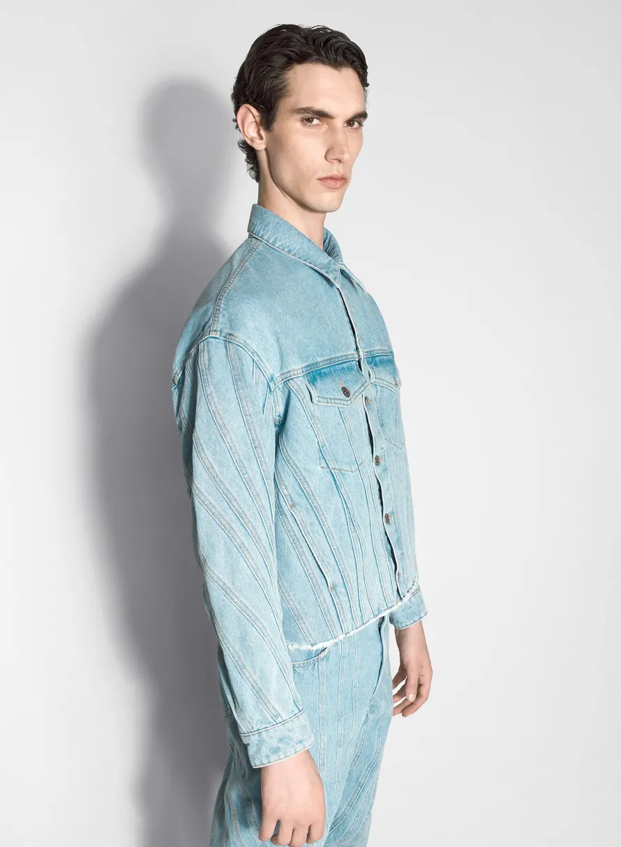 Denim|Denim|MUGLER light blue spiral denim jacket