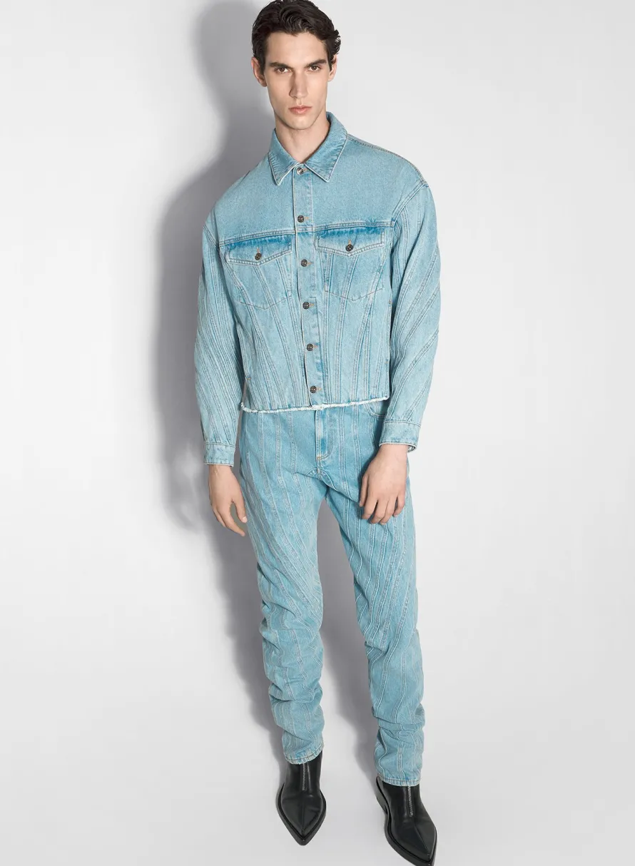 Denim|Denim|MUGLER light blue spiral denim jacket