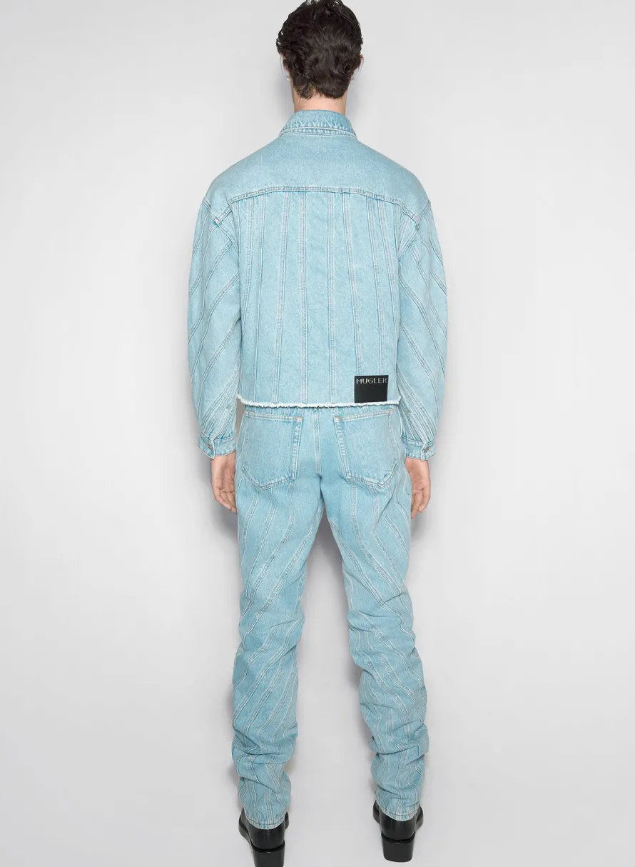 Denim|Denim|MUGLER light blue spiral denim jacket