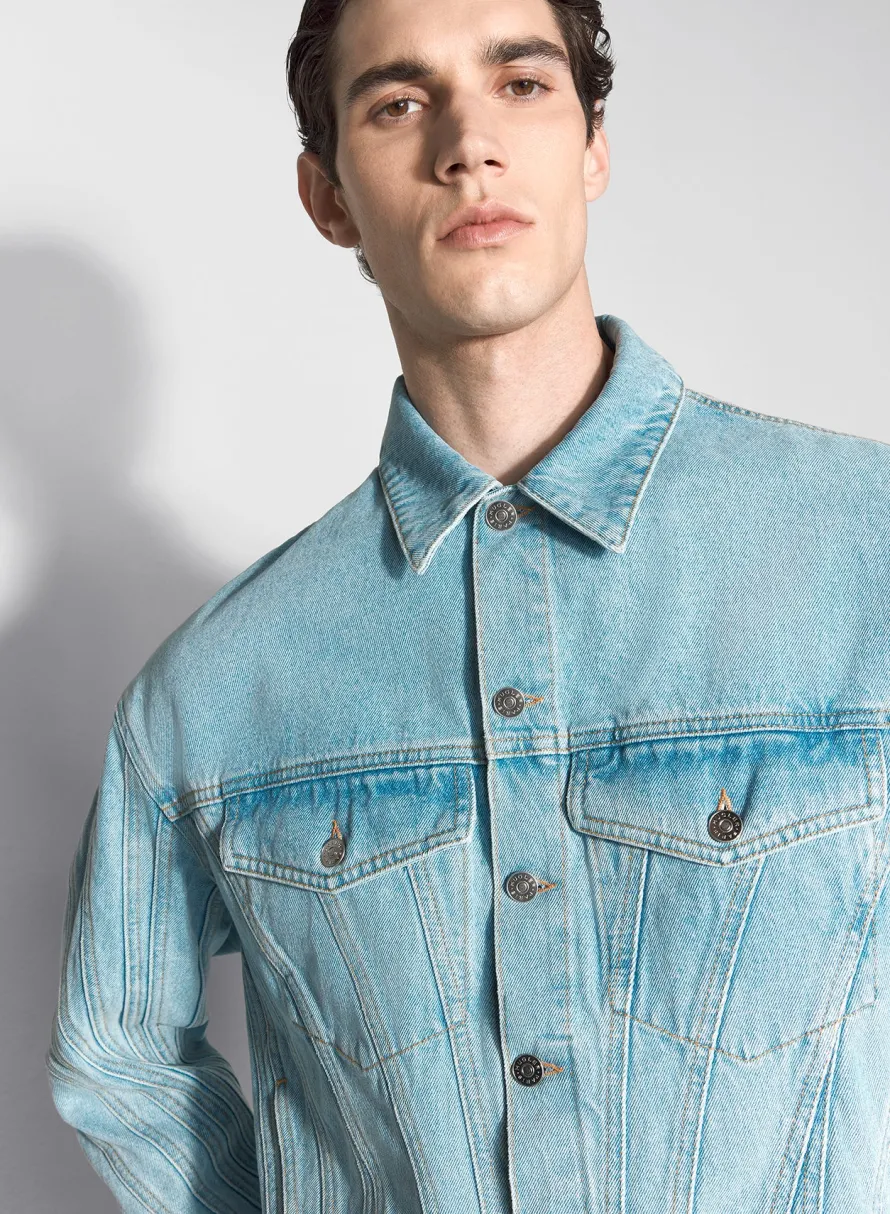 Denim|Denim|MUGLER light blue spiral denim jacket