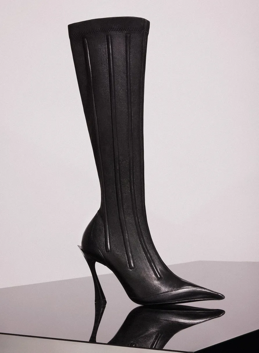 Shoes|MUGLER black boned leather fang 95 boots