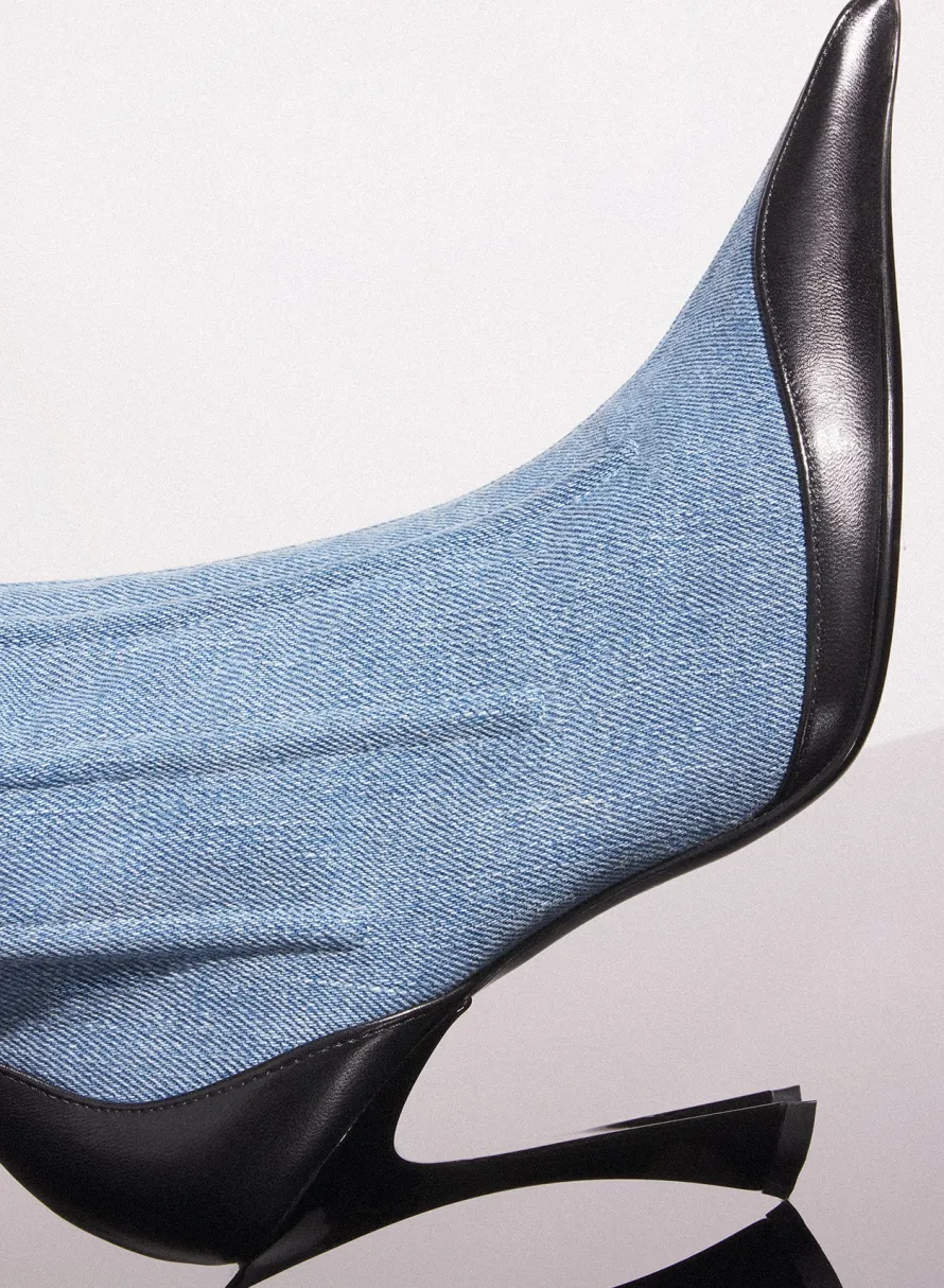 Shoes|MUGLER blue bi-color boned denim fang 95 ankle boots