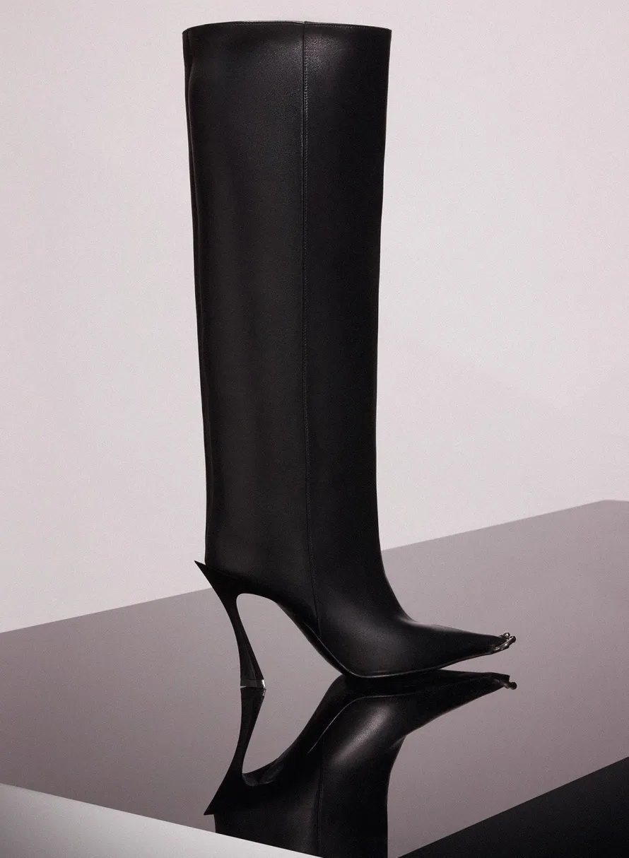 Shoes|MUGLER black leather piercing fang 95 boots