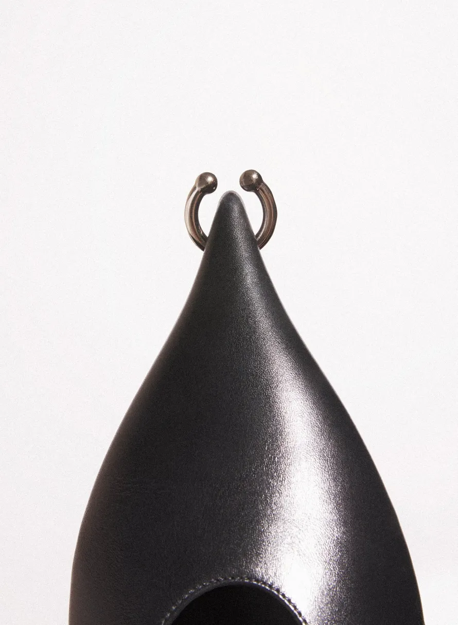 Shoes|MUGLER black leather piercing fang flat mules