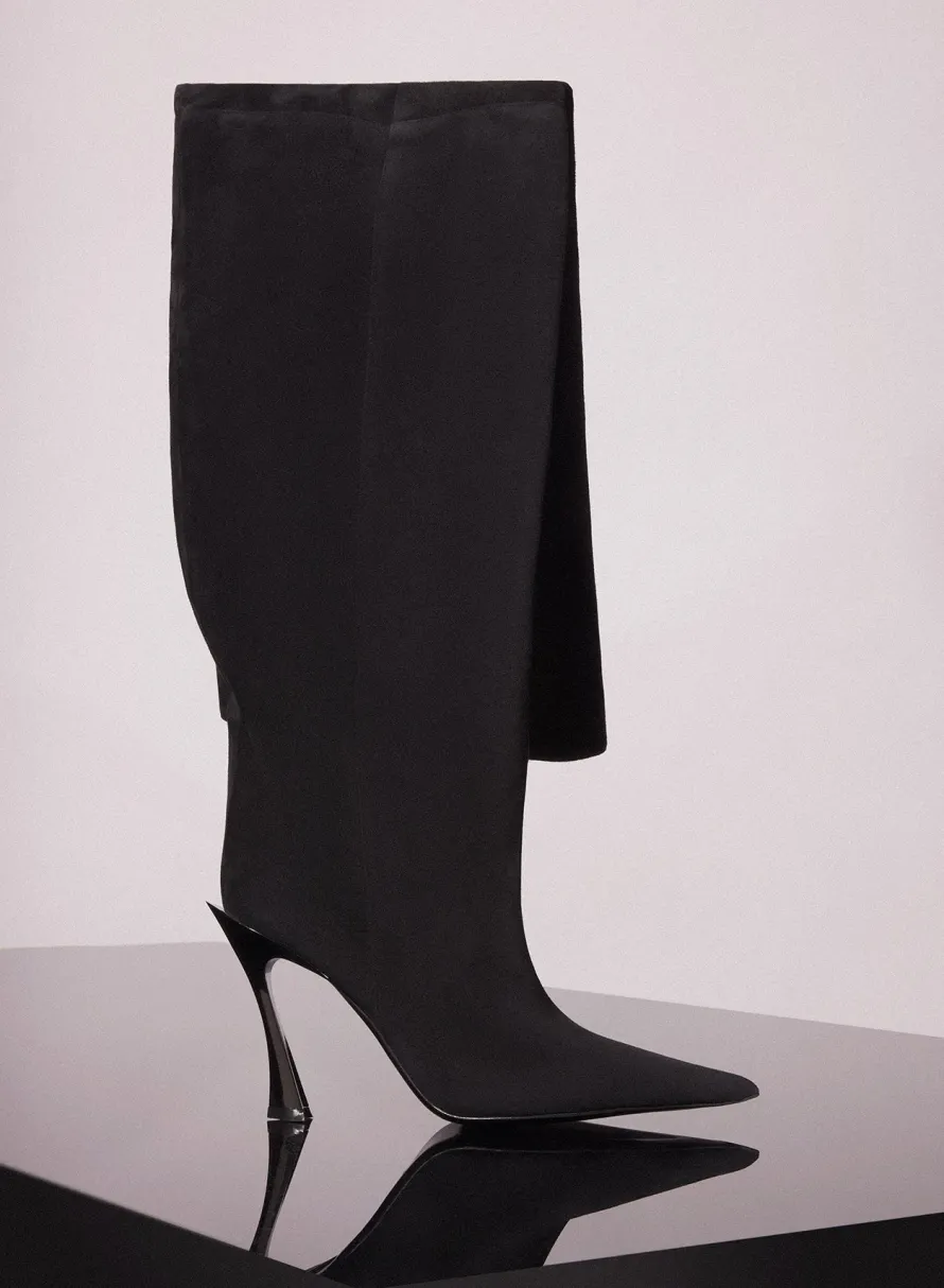 Shoes|MUGLER black suede fang 95 garter boots