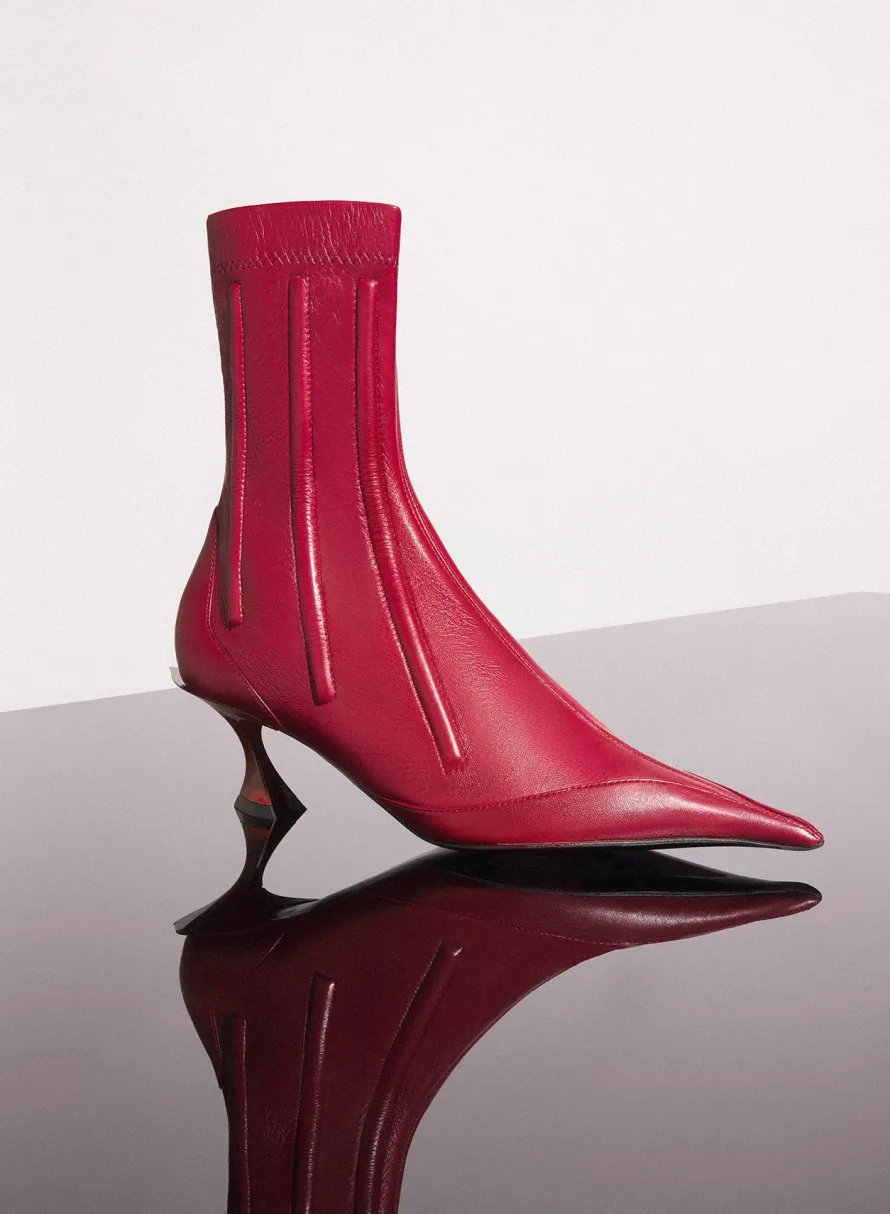 Shoes|MUGLER red boned leather fang 55 ankle boots
