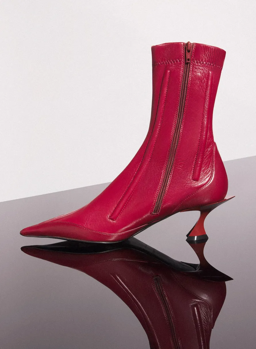Shoes|MUGLER red boned leather fang 55 ankle boots