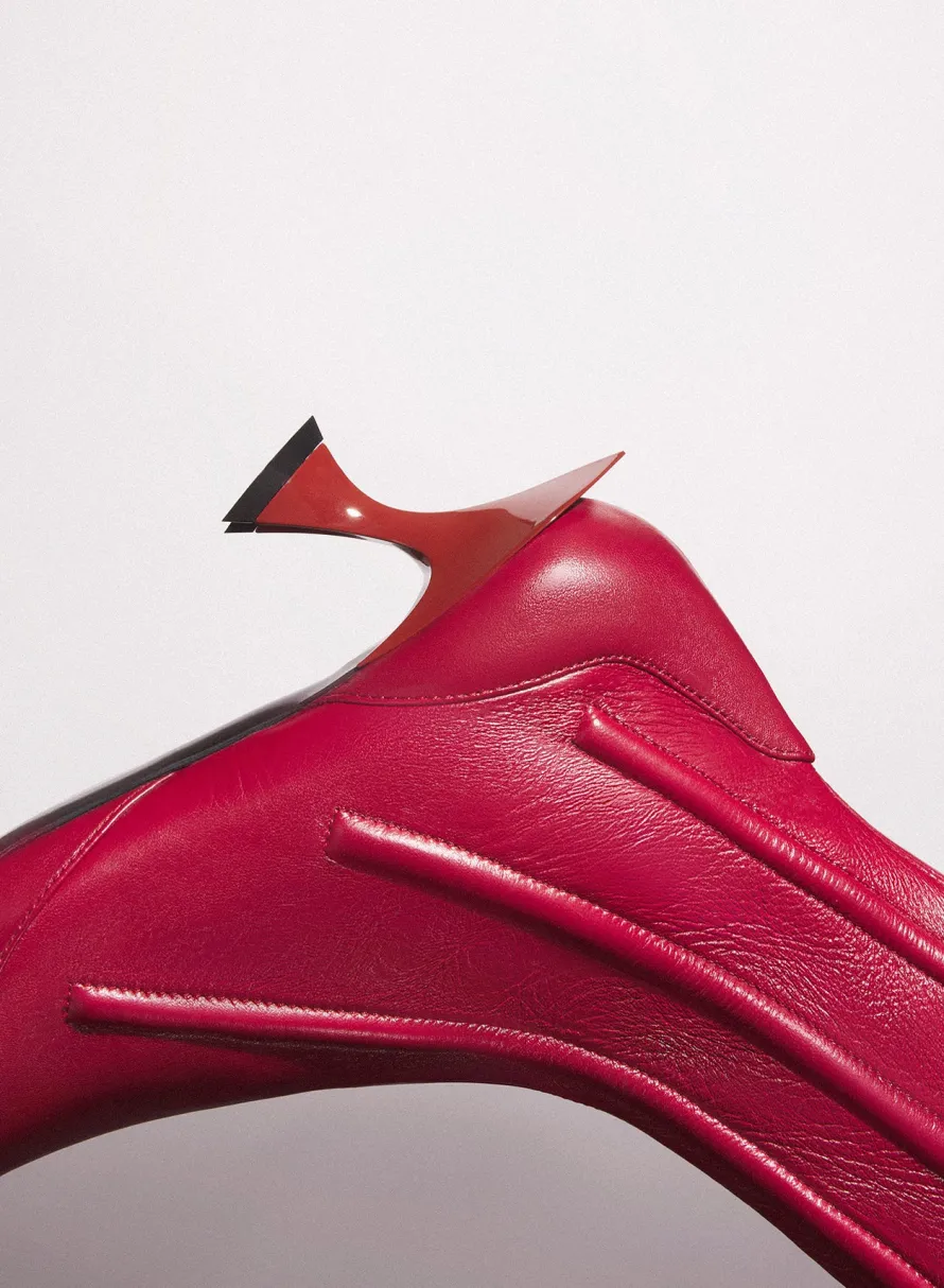 Shoes|MUGLER red boned leather fang 55 ankle boots