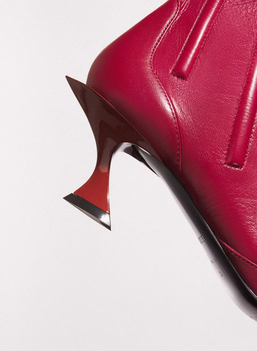 Shoes|MUGLER red boned leather fang 55 ankle boots