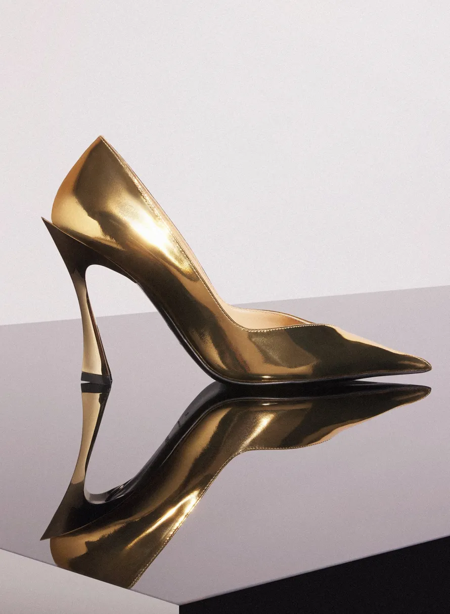 Shoes|MUGLER gold metalic classic fang 95 pump