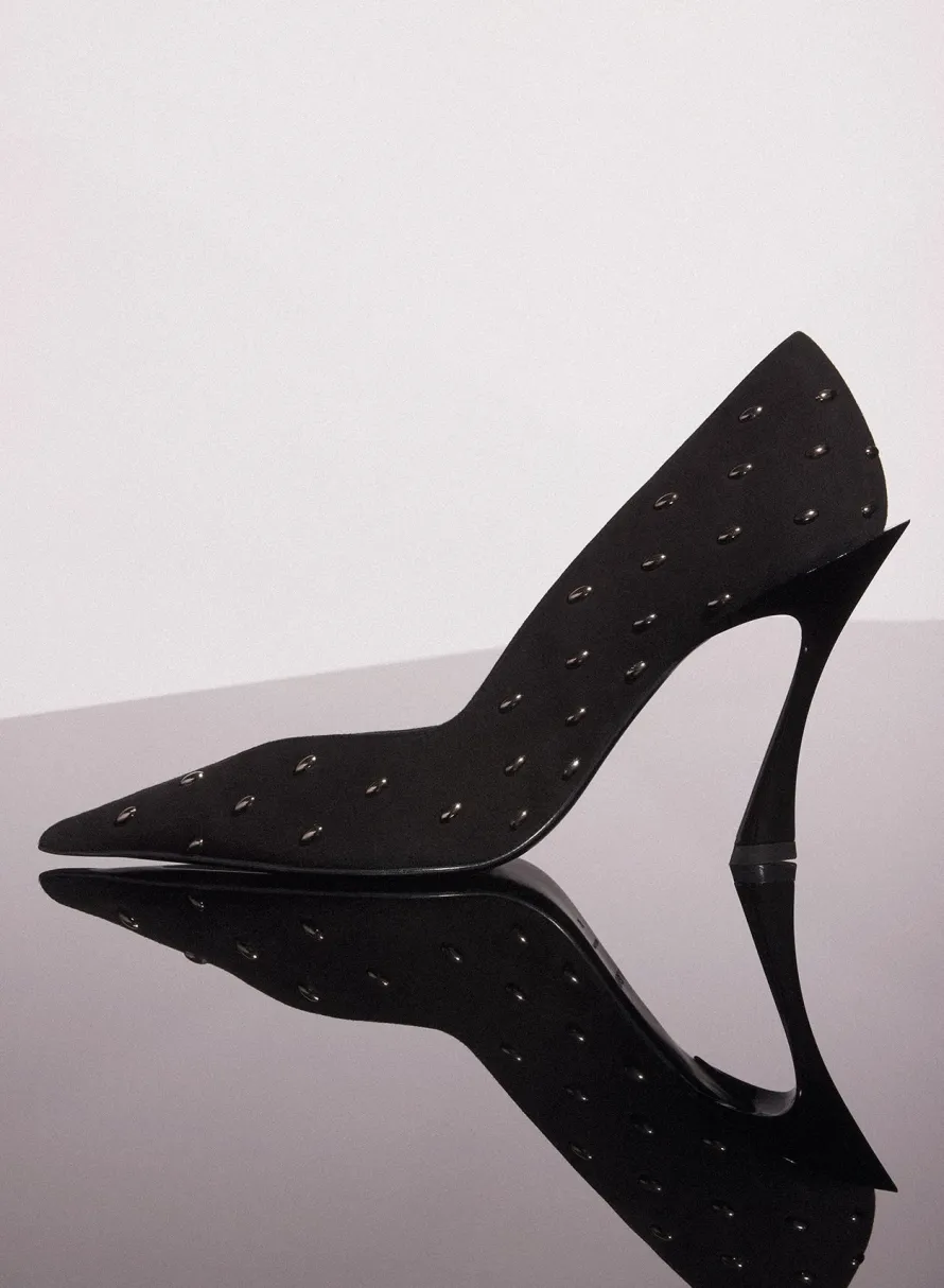 Shoes|MUGLER black embellished leather fang 95 pump