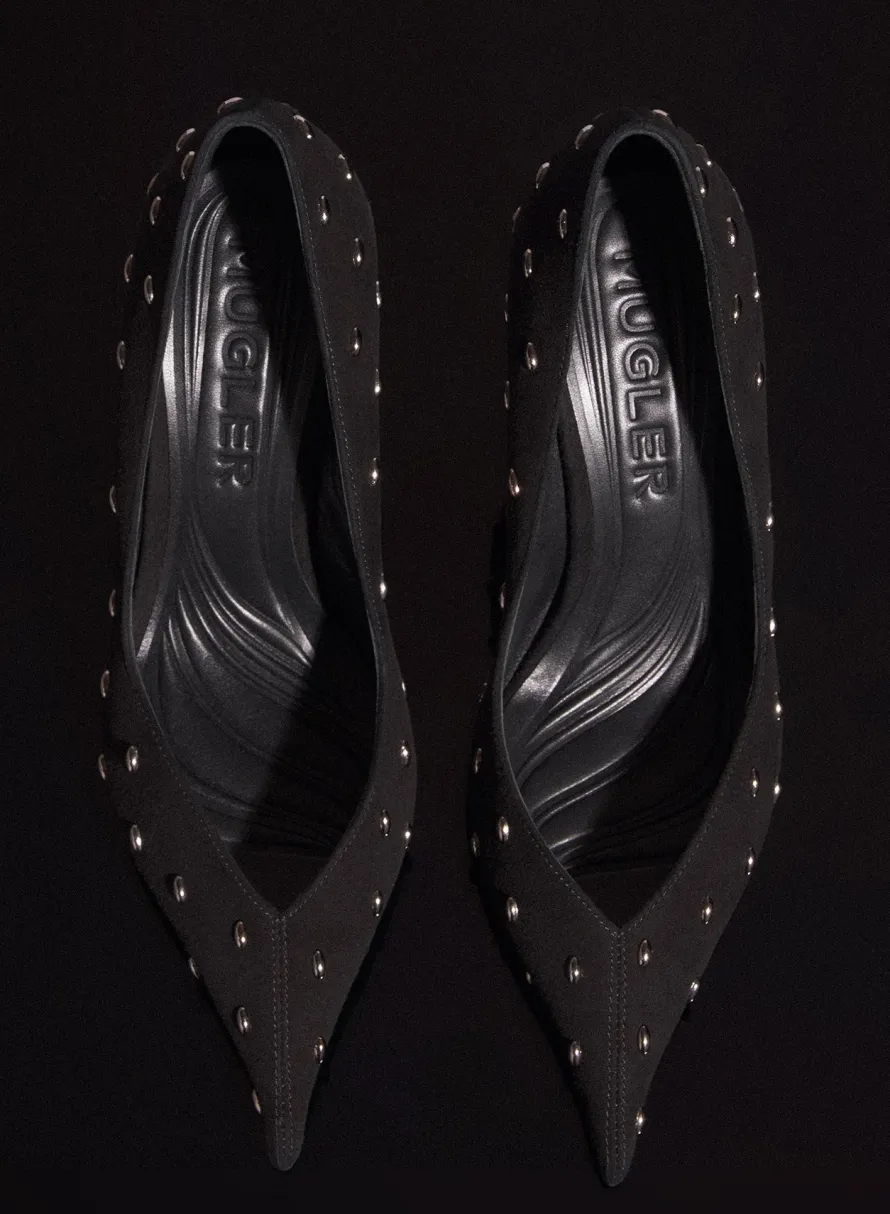 Shoes|MUGLER black embellished leather fang 95 pump