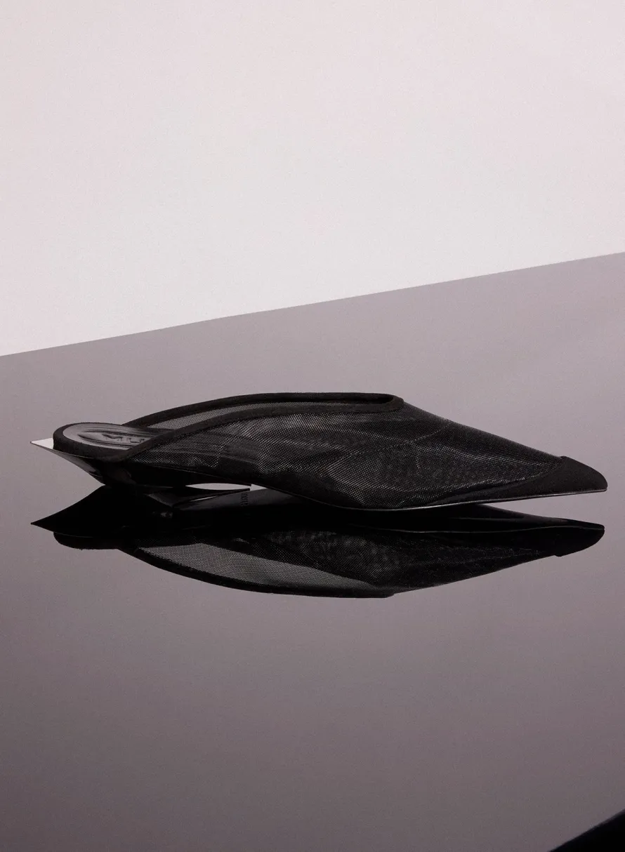 Shoes|MUGLER black mesh fang fang mules