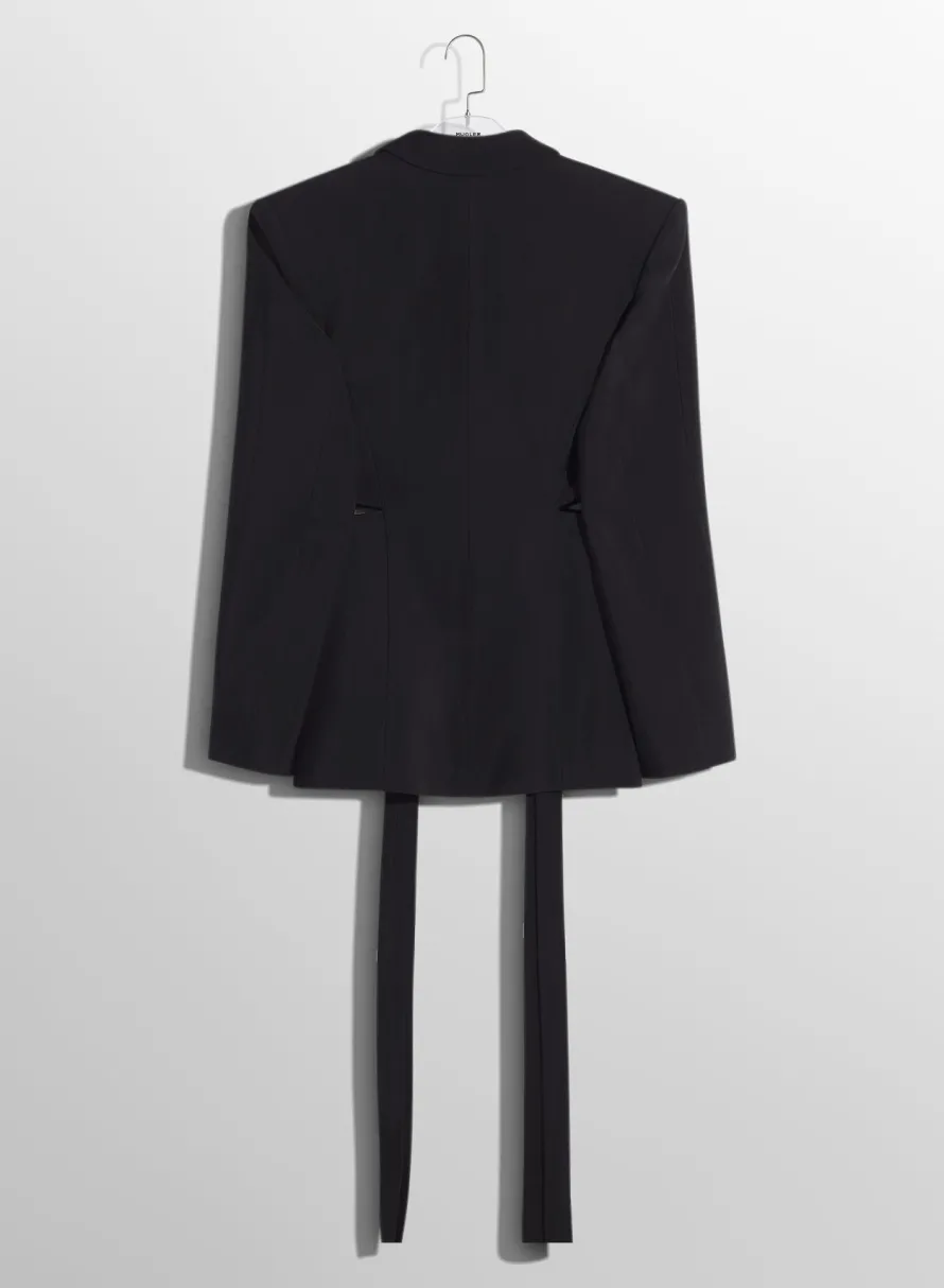 Jackets & Coats|MUGLER black buckled tailored wool jacket