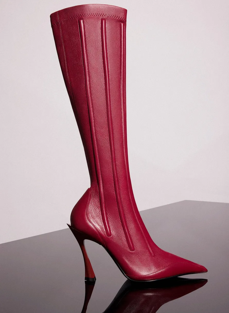 Shoes|MUGLER red boned leather fang 95 boots