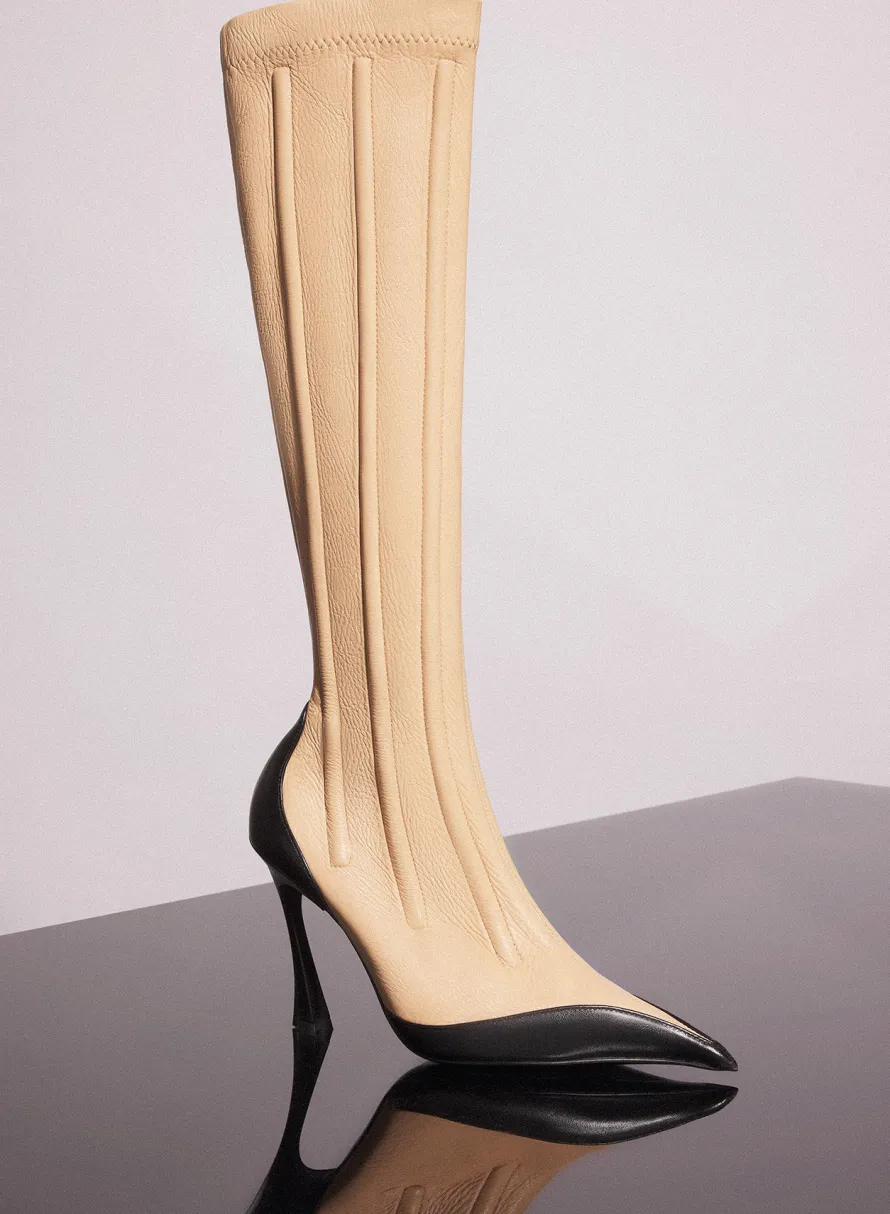 Shoes|MUGLER bi-color boned leather fang 95 boots