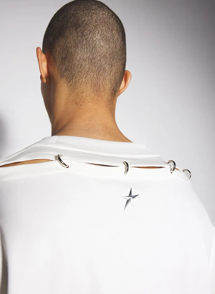 Tops|Tops|MUGLER white pierced T-shirt