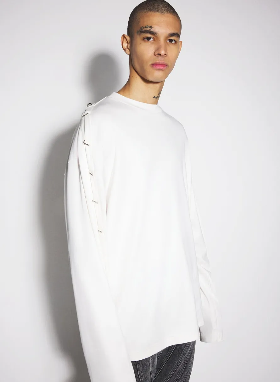 Tops|Tops|MUGLER white pierced T-shirt
