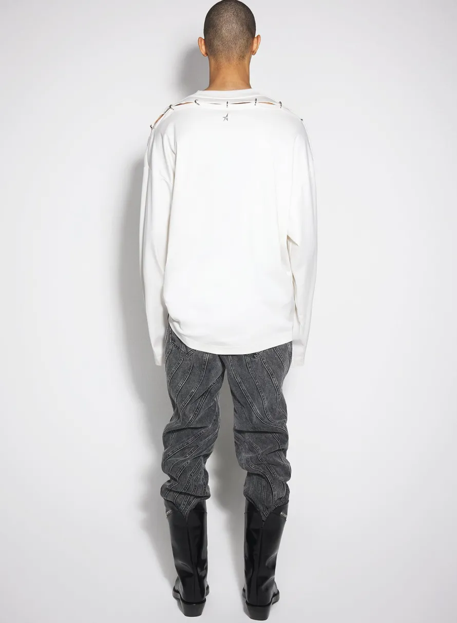 Tops|Tops|MUGLER white pierced T-shirt