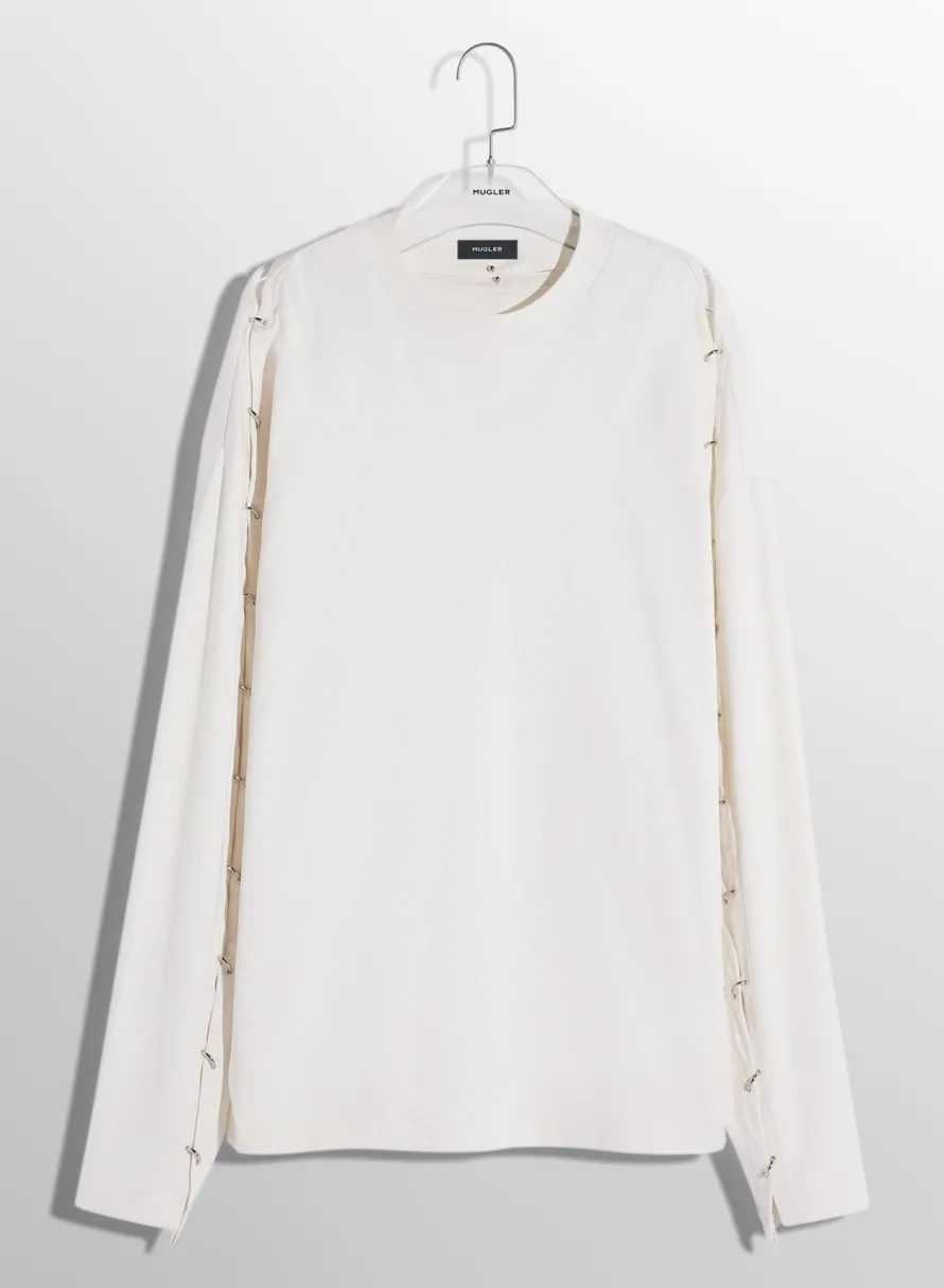 Tops|Tops|MUGLER white pierced T-shirt