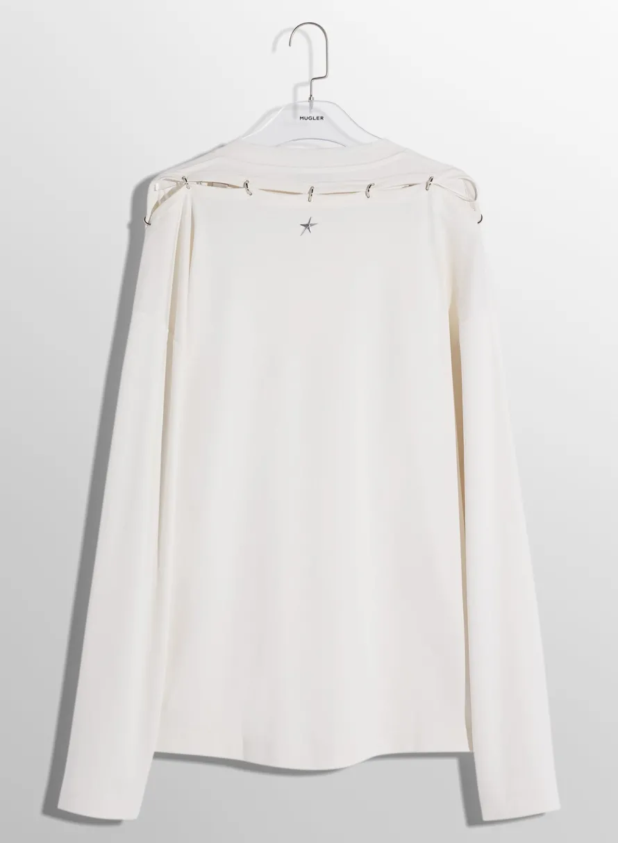 Tops|Tops|MUGLER white pierced T-shirt