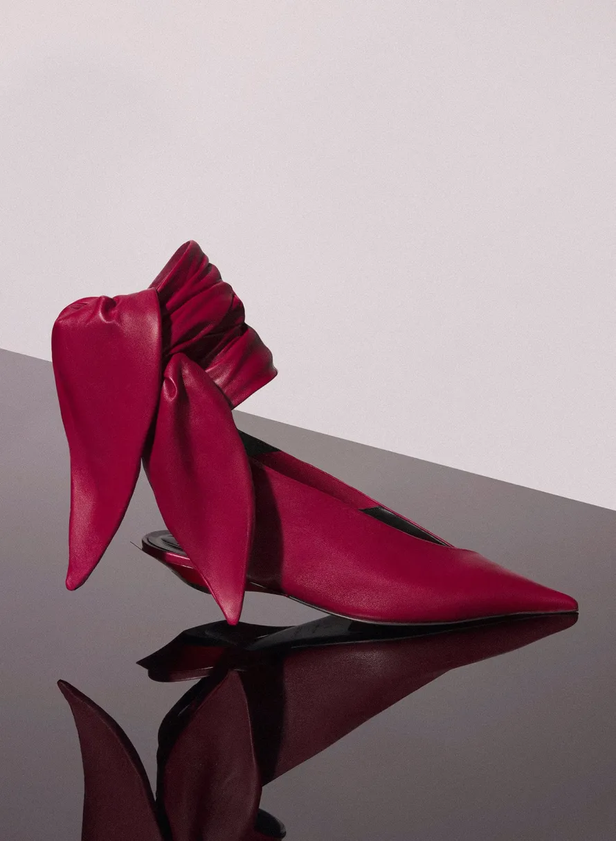 Shoes|MUGLER red leather knot fang flat mules
