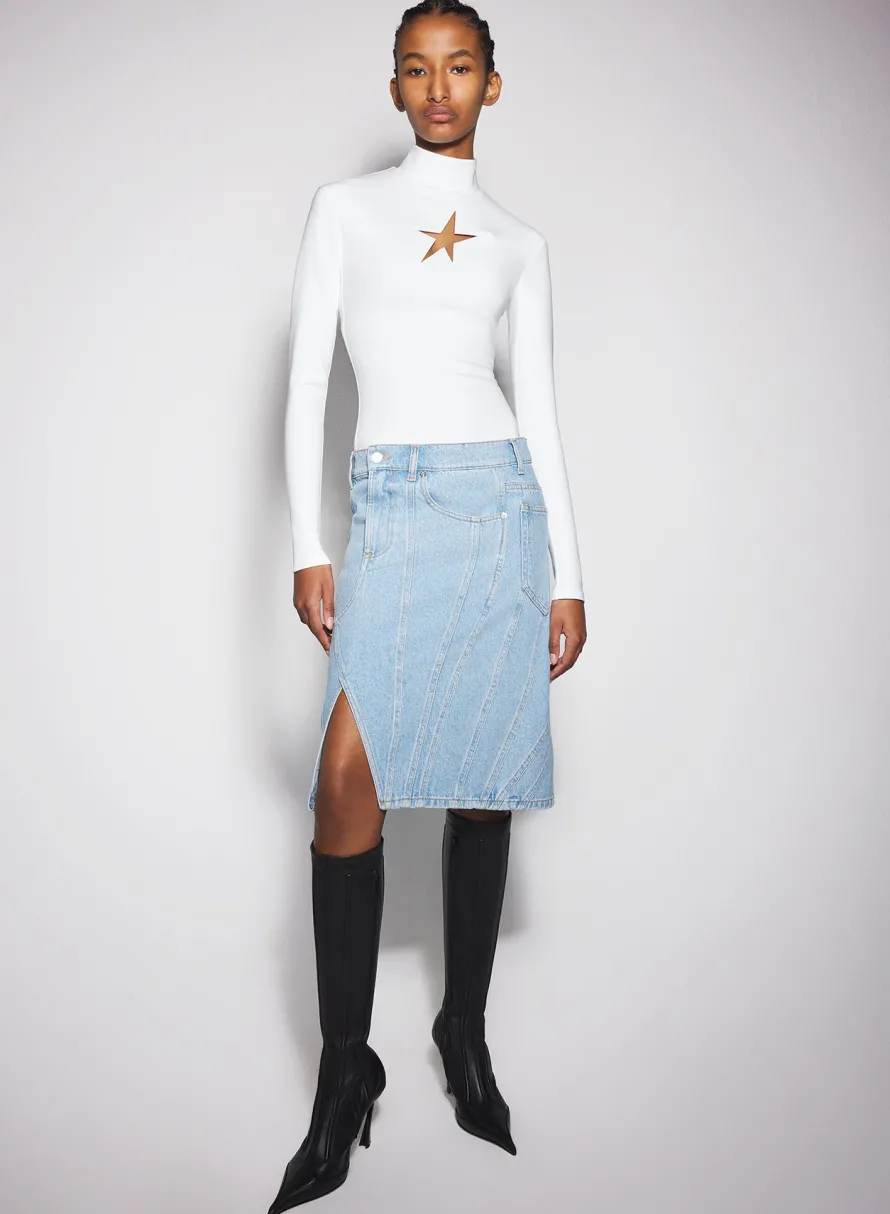 Skirts & Shorts|MUGLER blue spiral denim skirt