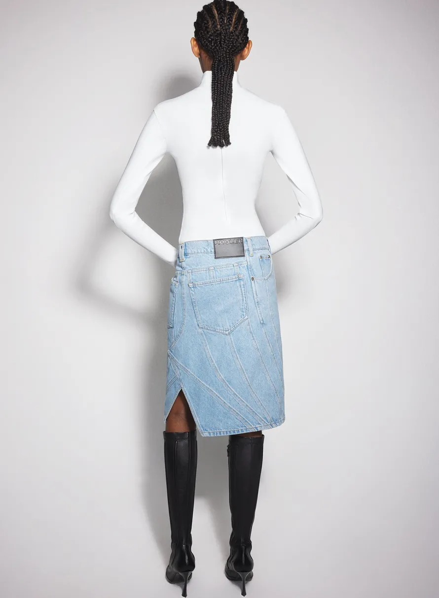 Skirts & Shorts|MUGLER blue spiral denim skirt
