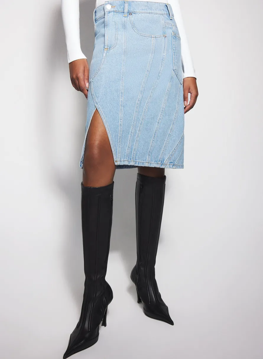 Skirts & Shorts|MUGLER blue spiral denim skirt