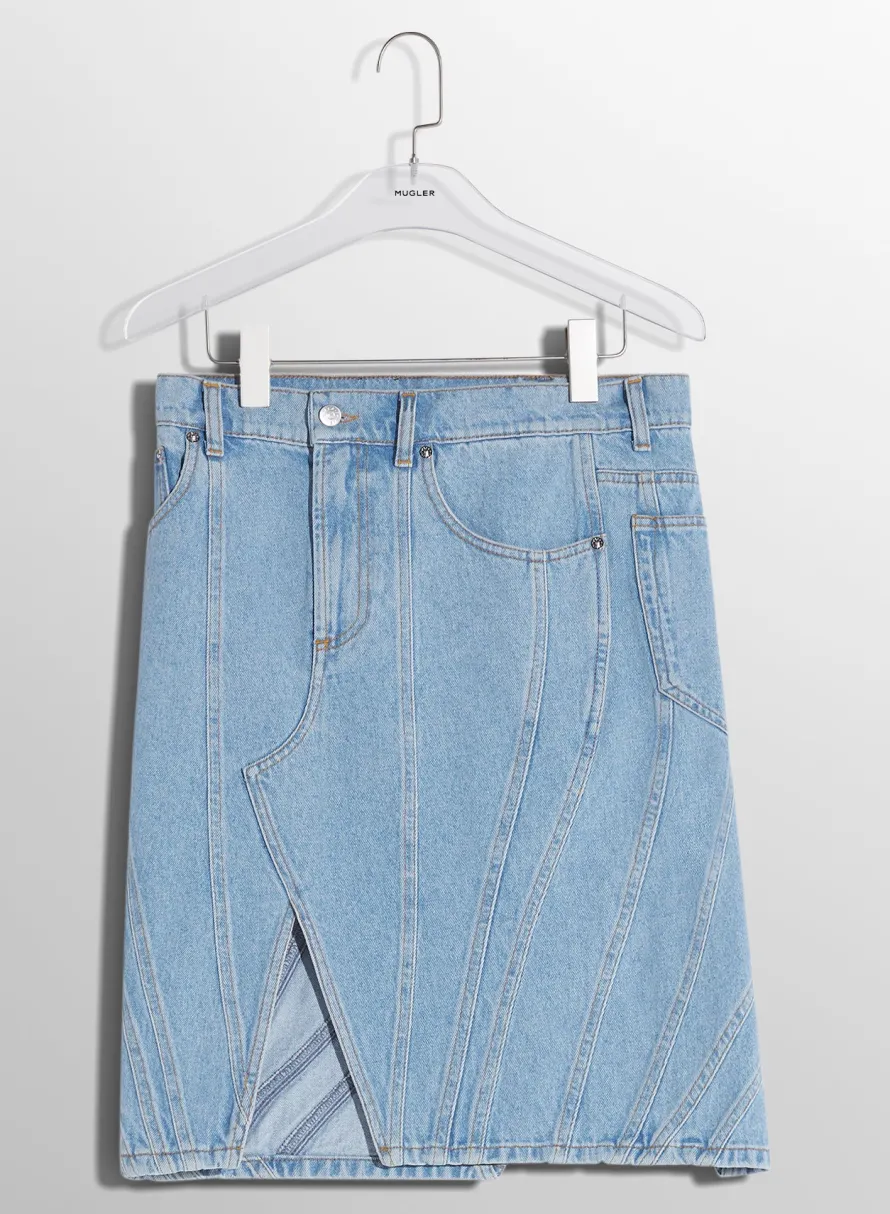 Skirts & Shorts|MUGLER blue spiral denim skirt
