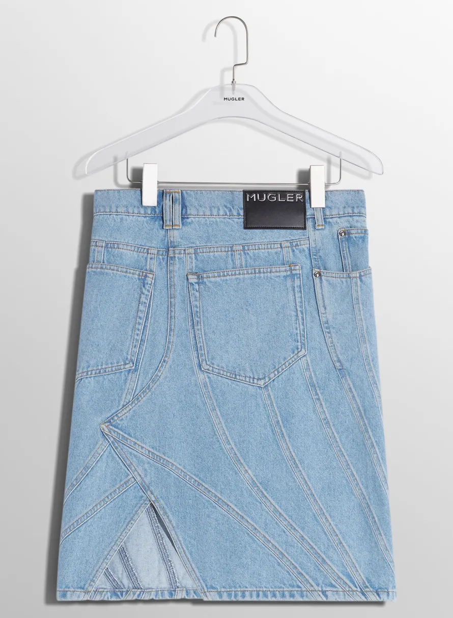 Skirts & Shorts|MUGLER blue spiral denim skirt