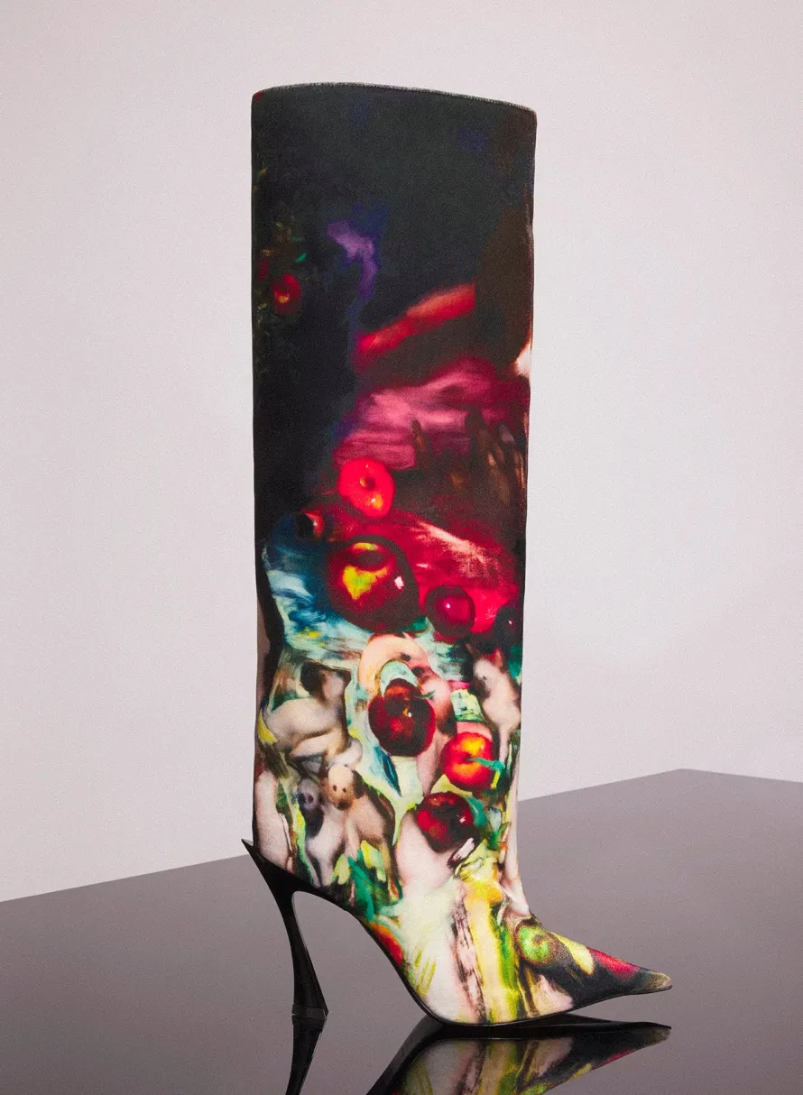 Shoes|Mugler X Ambera Wellmann|MUGLER x Ambera Wellmann printed velvet fang 95 knee high boots