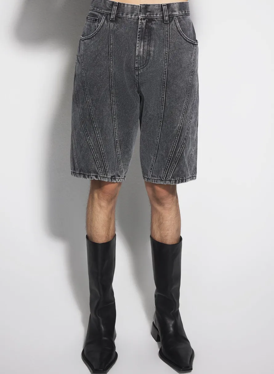 Denim|Denim|MUGLER washed black spiral denim shorts