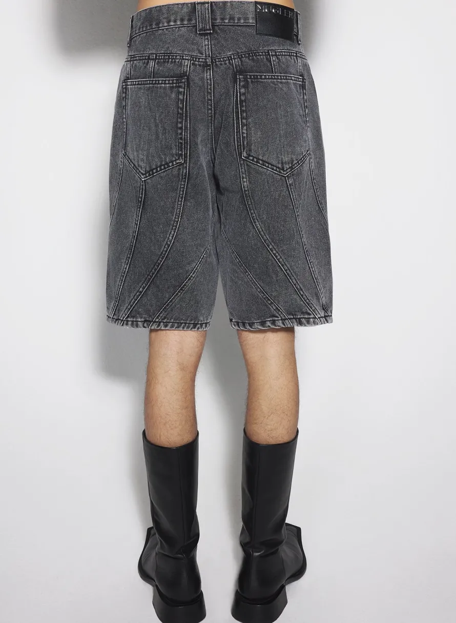 Denim|Denim|MUGLER washed black spiral denim shorts