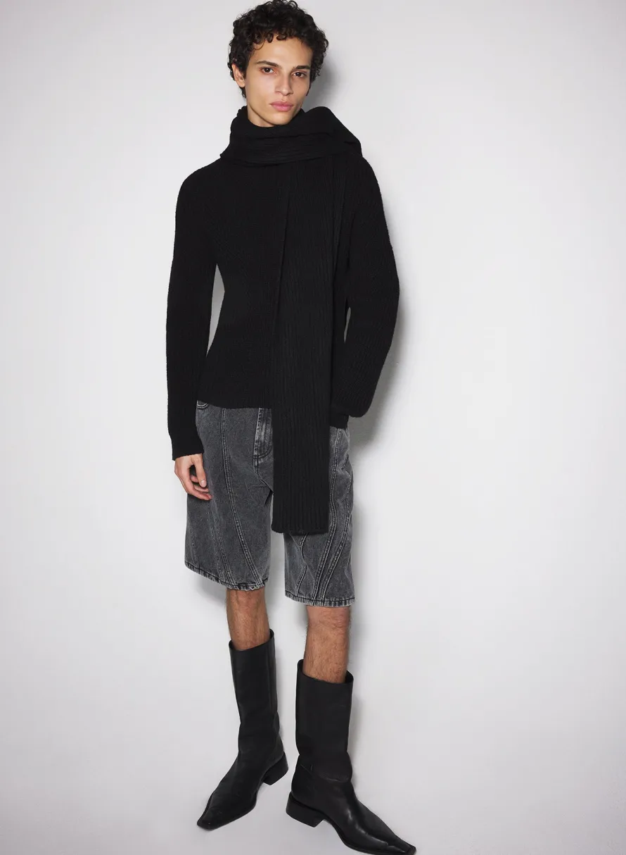 Denim|Denim|MUGLER washed black spiral denim shorts