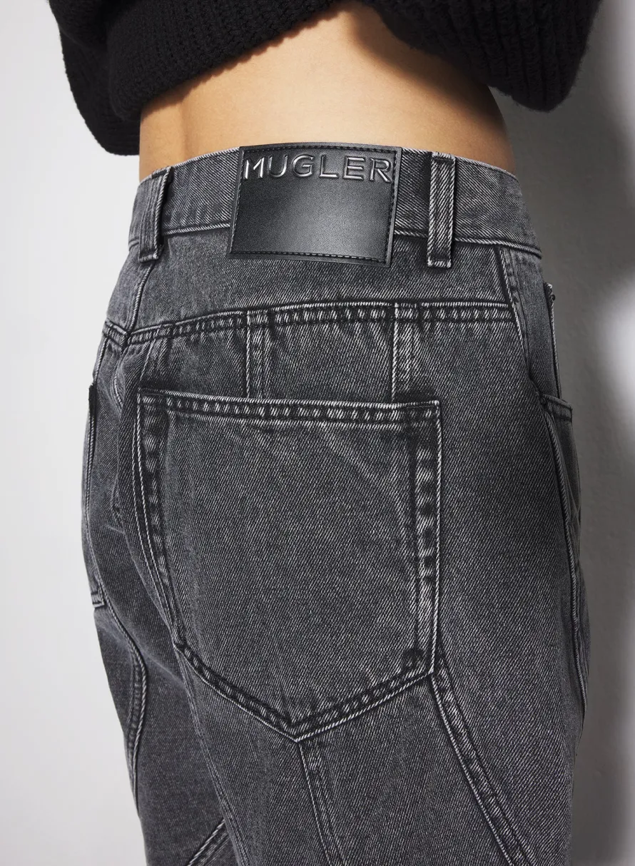 Denim|Denim|MUGLER washed black spiral denim shorts