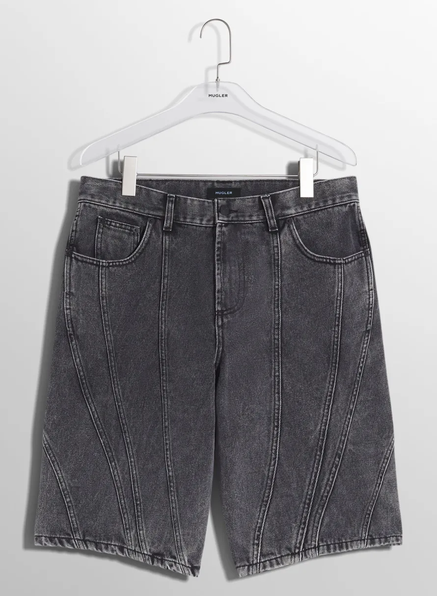 Denim|Denim|MUGLER washed black spiral denim shorts
