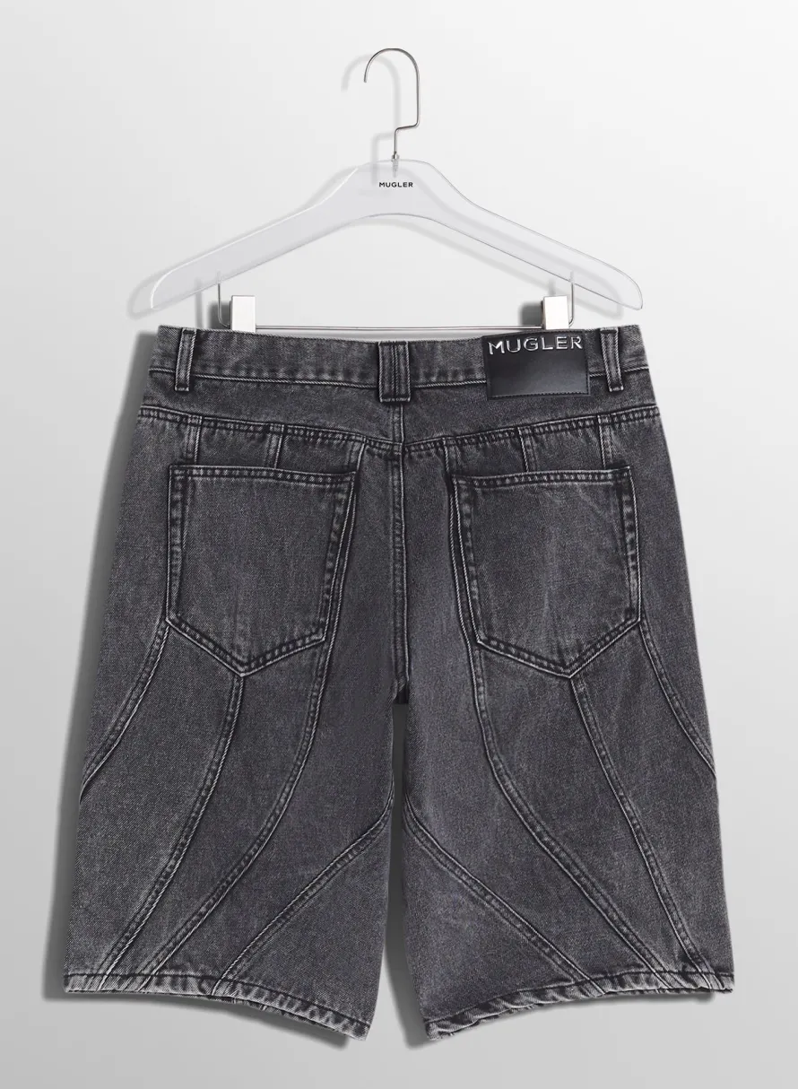 Denim|Denim|MUGLER washed black spiral denim shorts