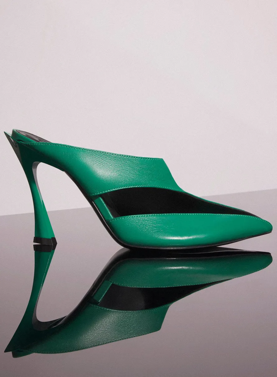 Shoes|MUGLER jade green leather fang 95 cut-out mule
