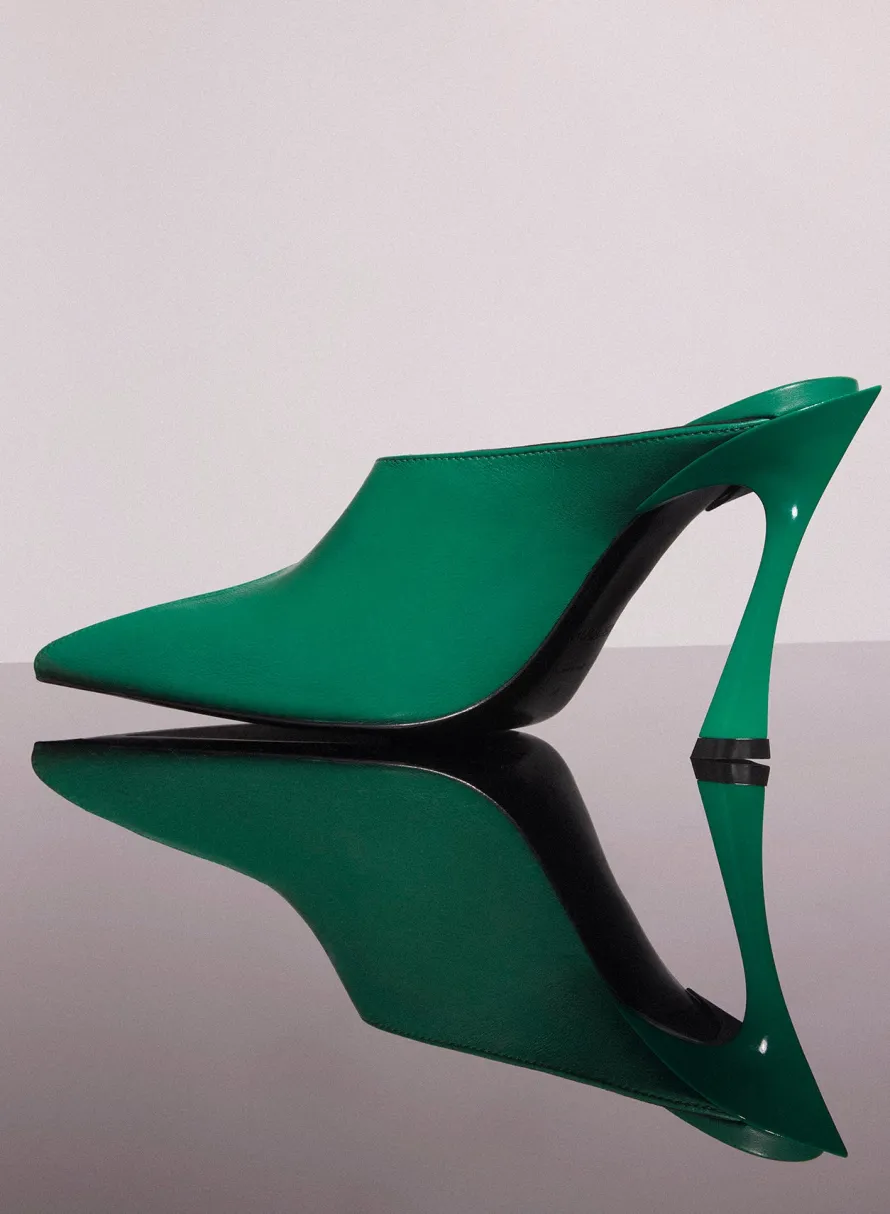 Shoes|MUGLER jade green leather fang 95 cut-out mule
