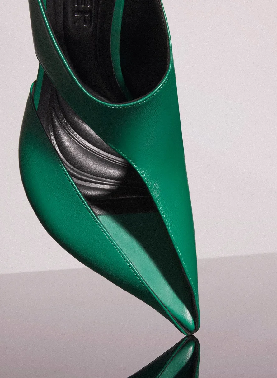Shoes|MUGLER jade green leather fang 95 cut-out mule