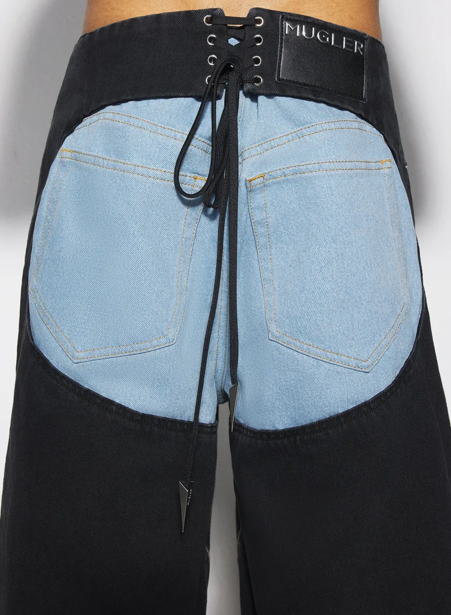 Denim|Denim|MUGLER bi-color laced denim shorts