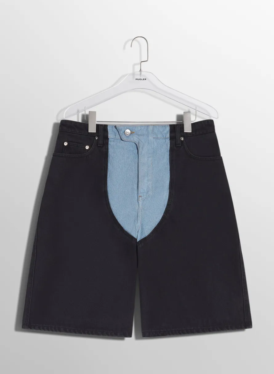 Denim|Denim|MUGLER bi-color laced denim shorts