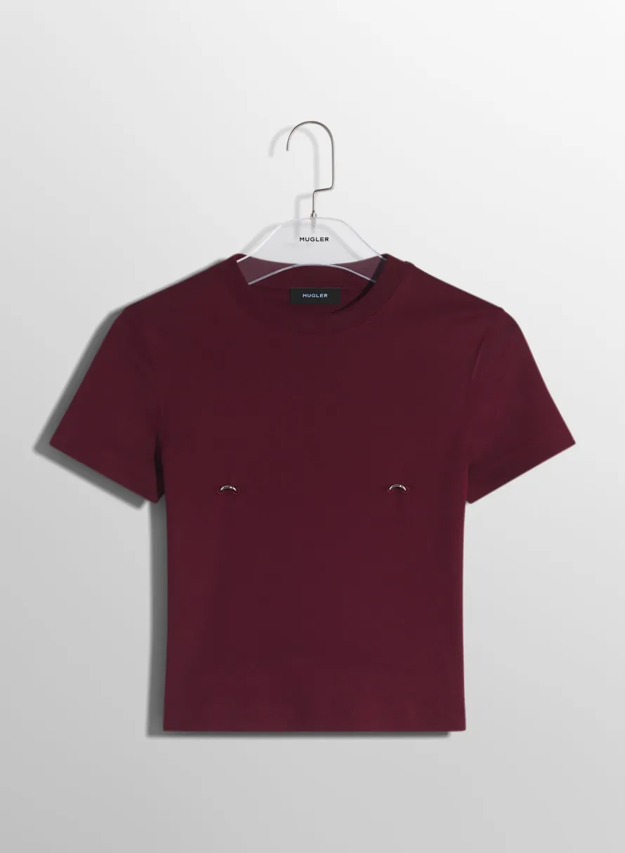 Tops|MUGLER deep red pierced baby t-shirt