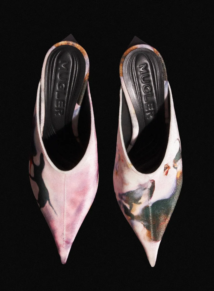 Shoes|Mugler X Ambera Wellmann|MUGLER x Ambera Wellmann printed velvet fang 95 mules