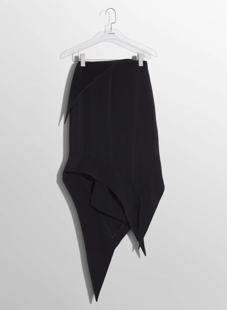 Skirts & Shorts|MUGLER black satin cummerbund wool skirt