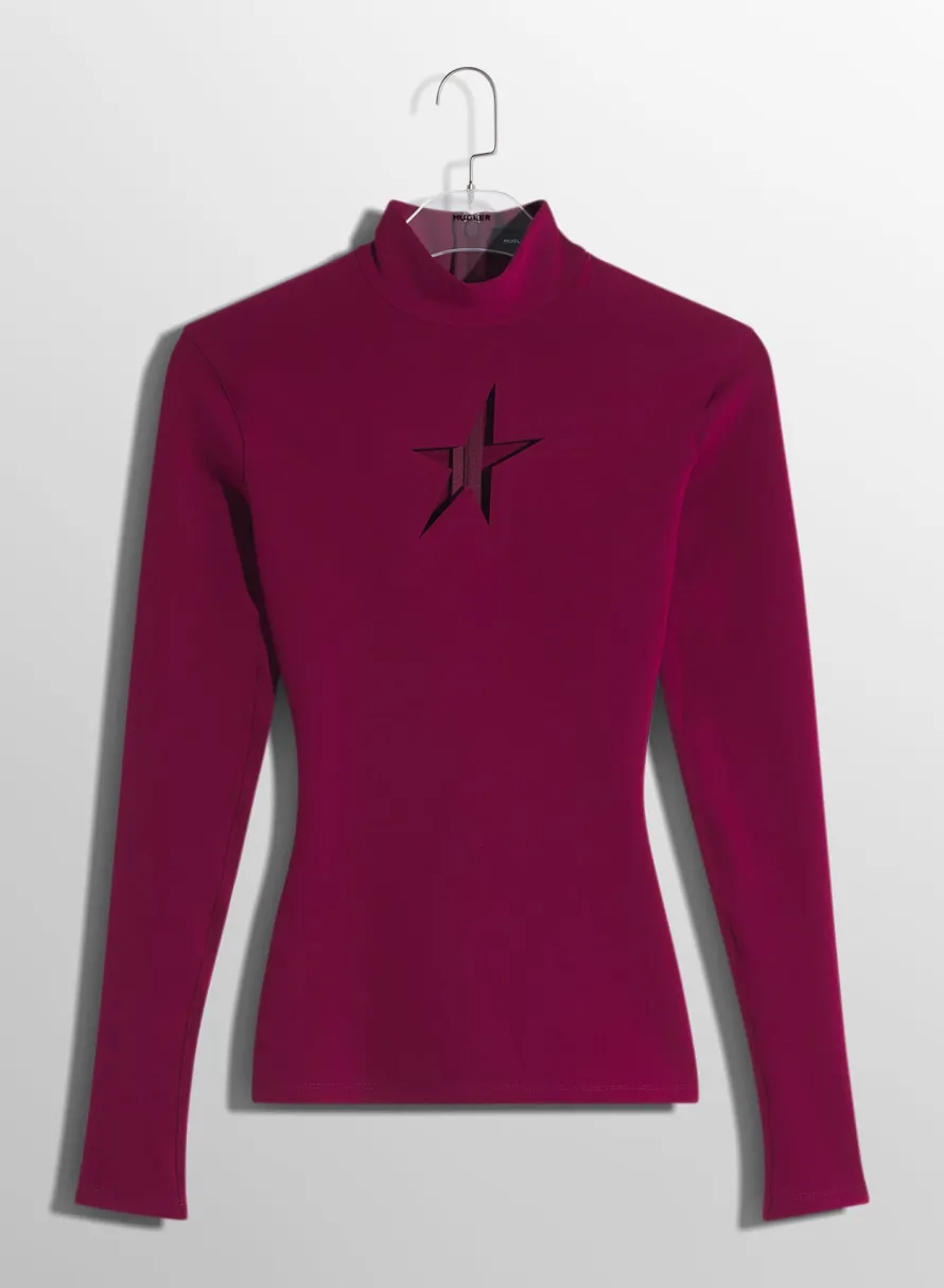 Tops|MUGLER burgundy star top